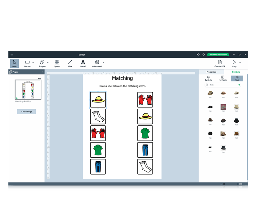 Boardmaker 7 Editor featuring matching game