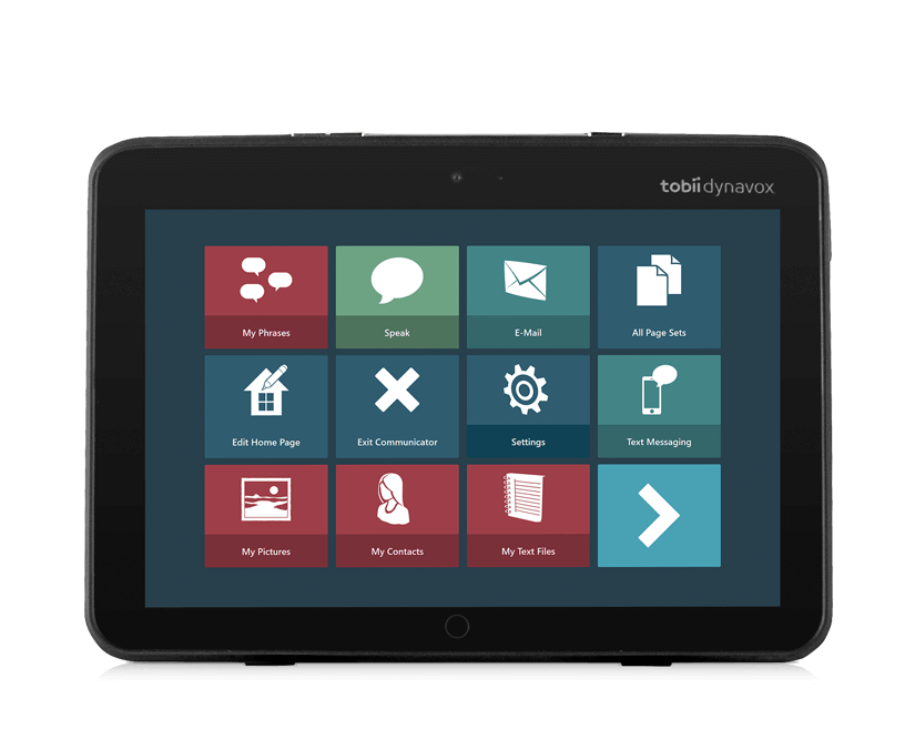 Front view of the Tobii Dynavox I-110 SGD featuring Communicator 5 app