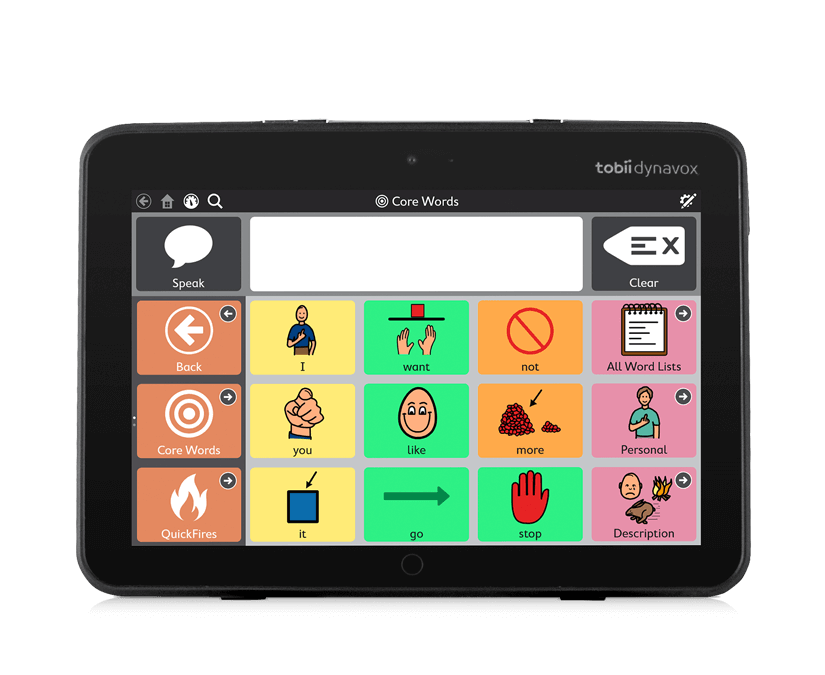 Front view of the Tobii Dynavox I-110 SGD featuring the TD Snap AAC app