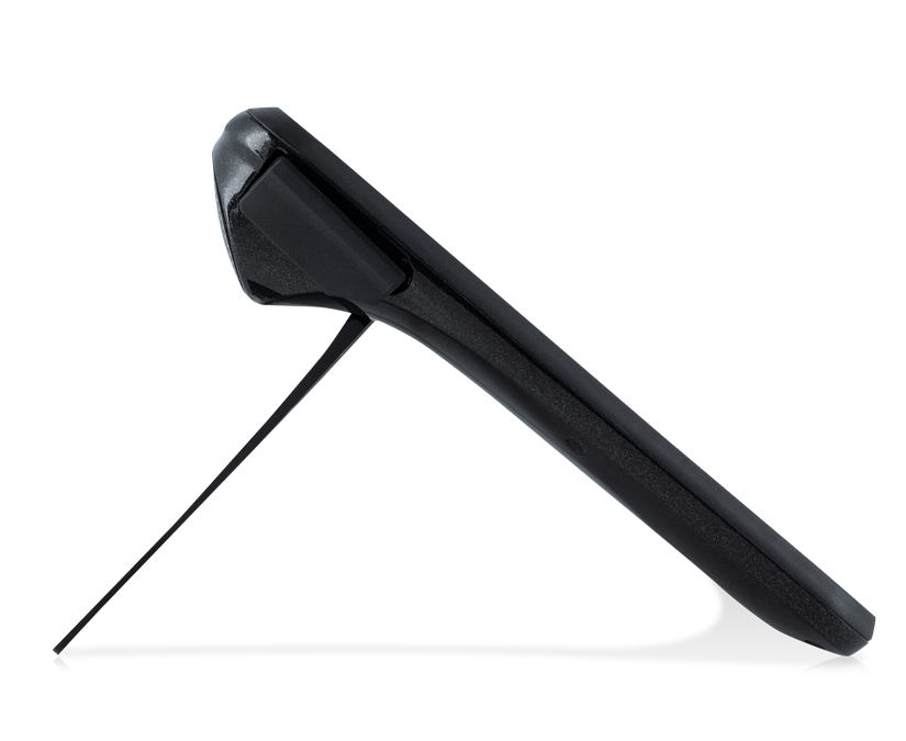 Side right view the Tobii Dynavox I-110 communication device featuring integrated stand