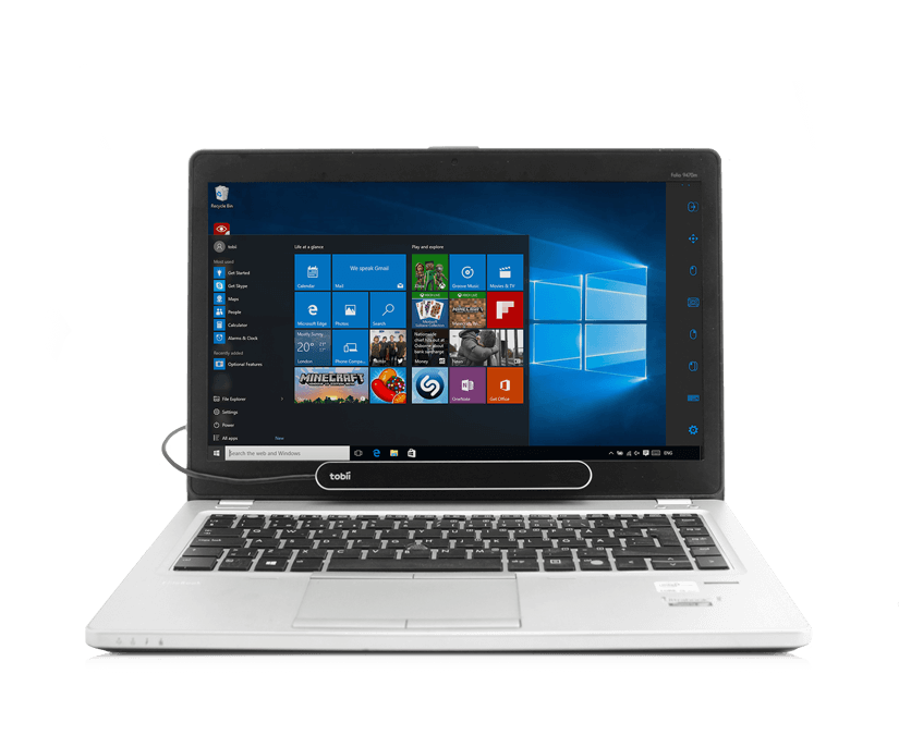 Tobii Dynavox PCEye Mini eye tracker attached to a laptop