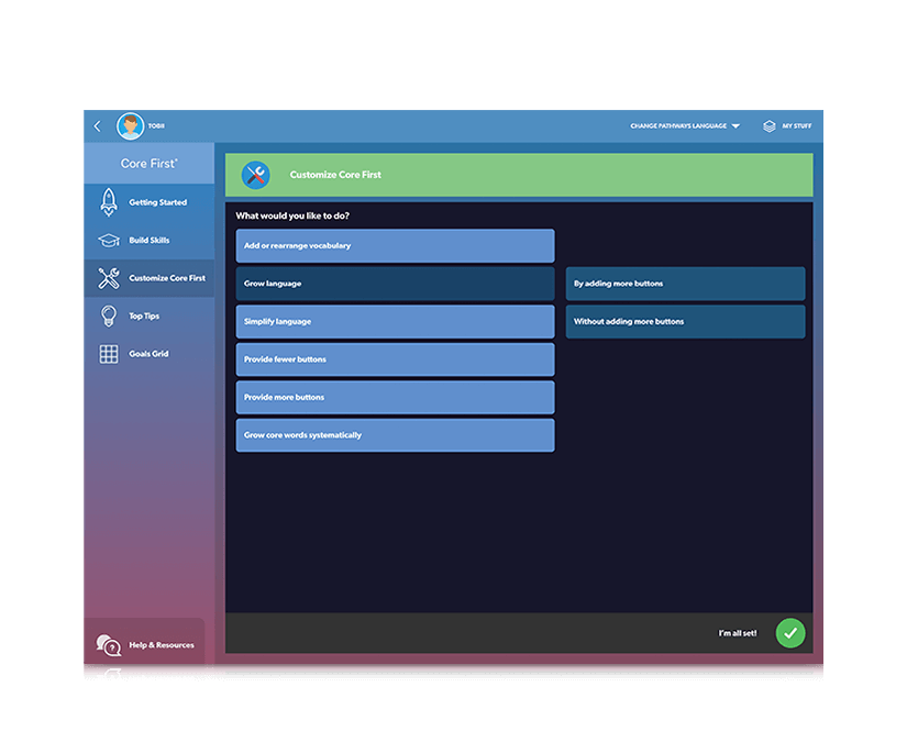 Tobii Dynavox Pathways for Core First language customization