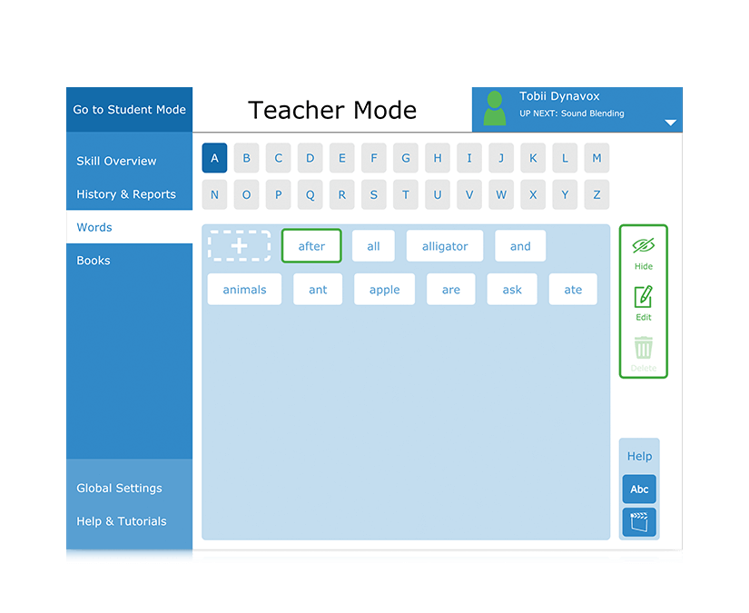 Tobii Dynavox Accessible Literacy Learning words in teacher mode