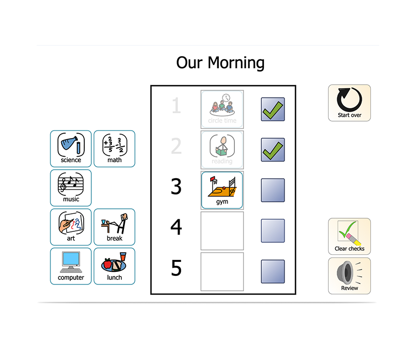 Boardmaker 7 Student Center morning schedule screenshot