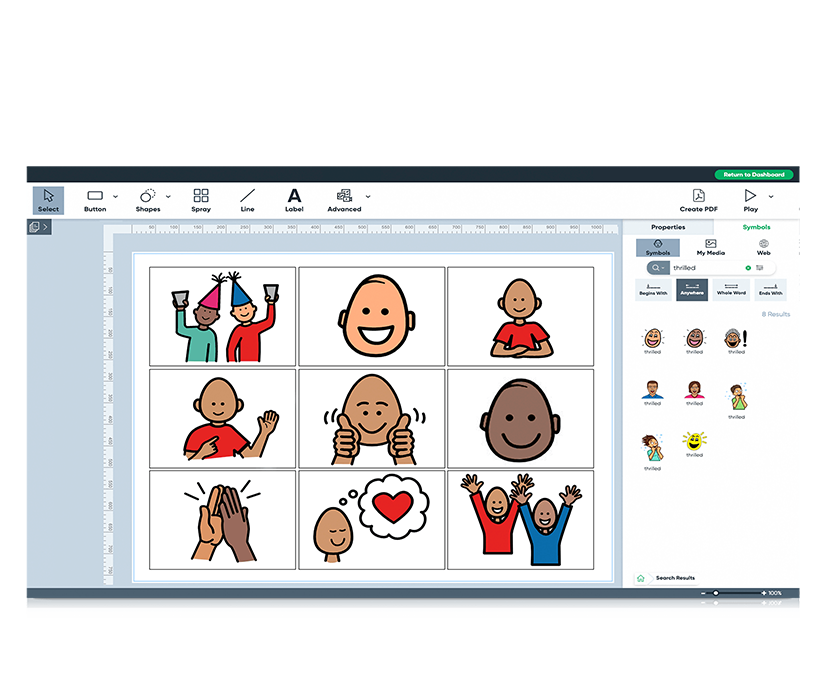 Boardmaker 7 Editor featuring PCS symbols