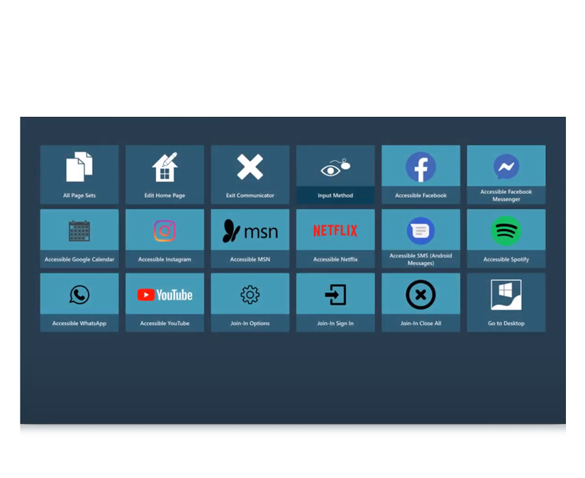 Tobii Dynavox Communicator 5 Accessible Apps start page screenshot