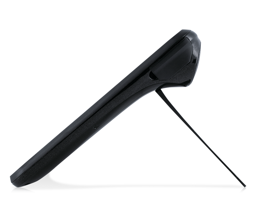 Side left view the Tobii Dynavox I-110 communication device featuring integrated stand 