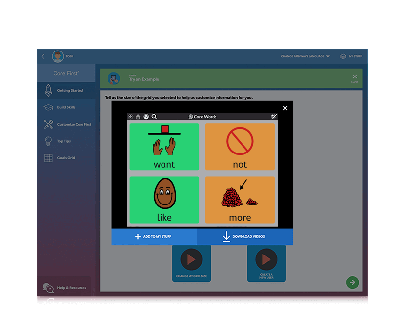 Tobii Dynavox Pathways for Core First core words training video
